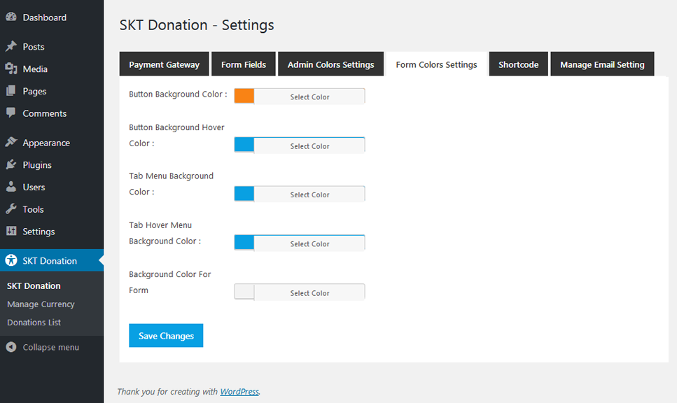 <p>Donation Form Color Settings</p>