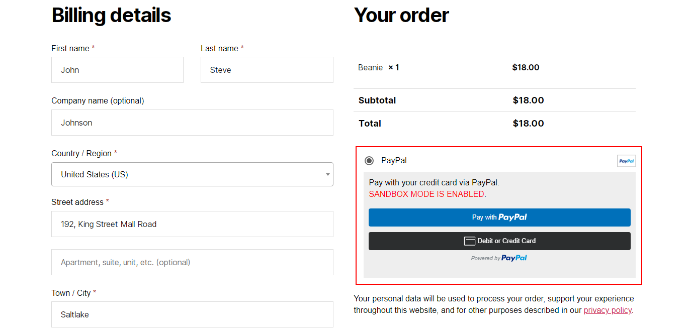 PayPal buttons on a Checkout page.