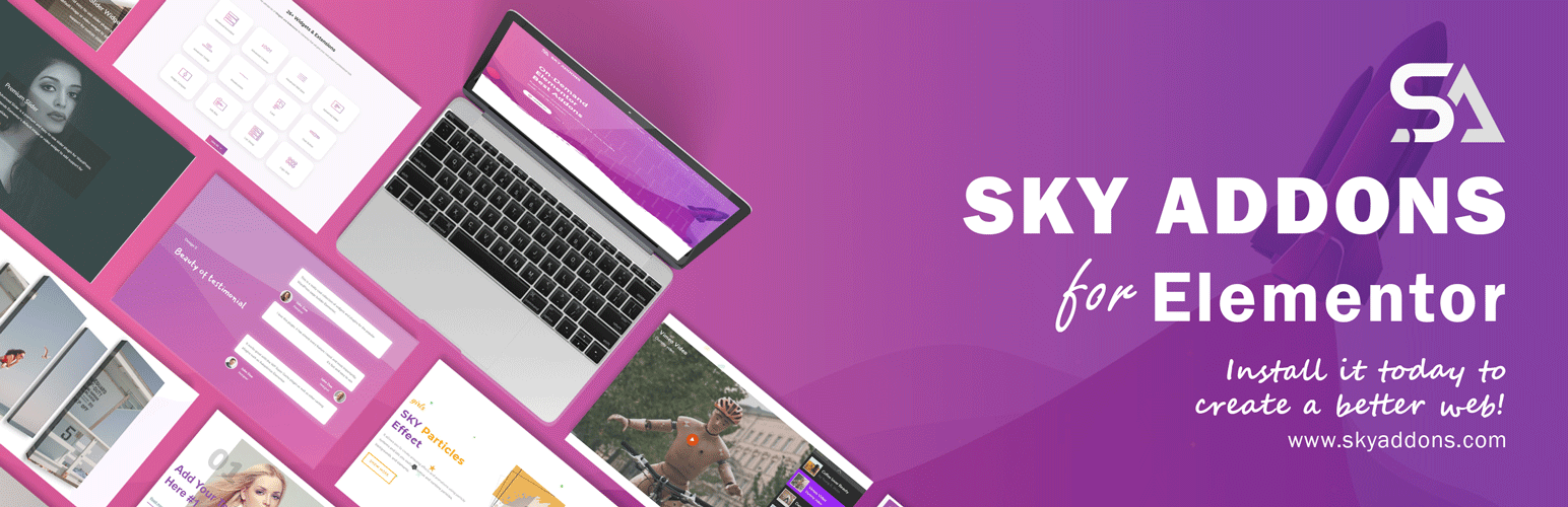 WordPress 外掛 Sky Addons for Elementor (Free Templates Library, Live Copy, Animations, Post Grid, Post Carousel, Particles, Sliders, Chart, Blog, Video Gallery) 的封面圖片。