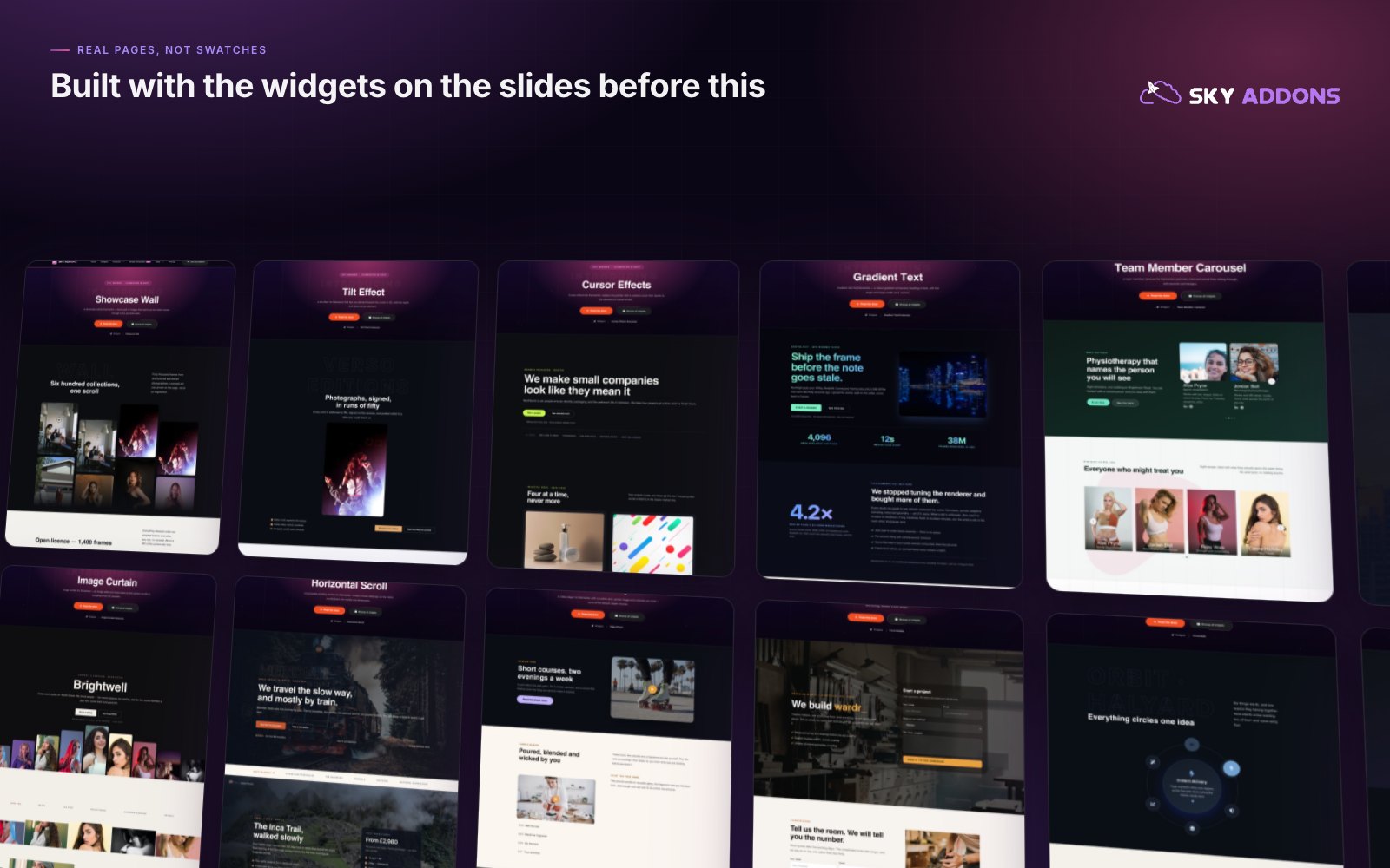 Every demo page is a real page built with Sky Addons — and every one of them can be imported and edited.