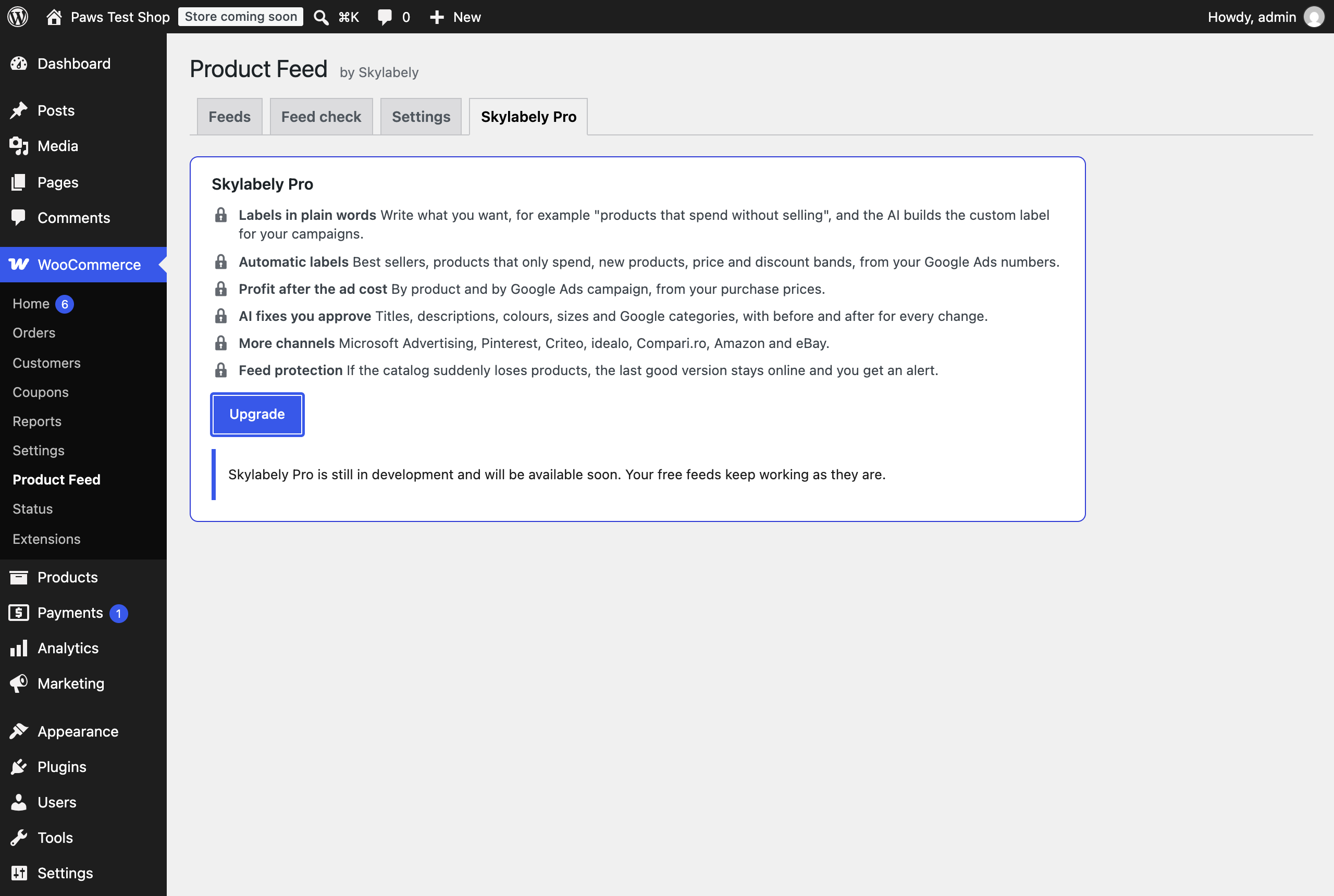 Skylabely Pro: upcoming features, shown as locked while in development.