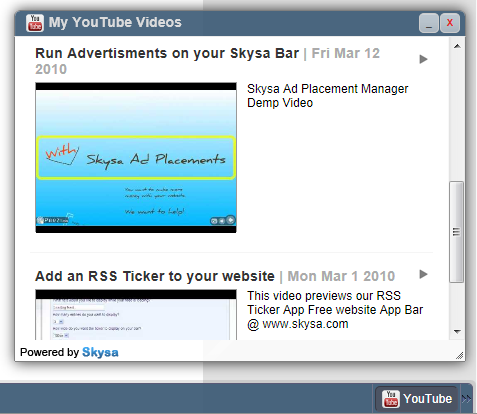YouTube Videos app window open on a website above the YouTube Videos app button.