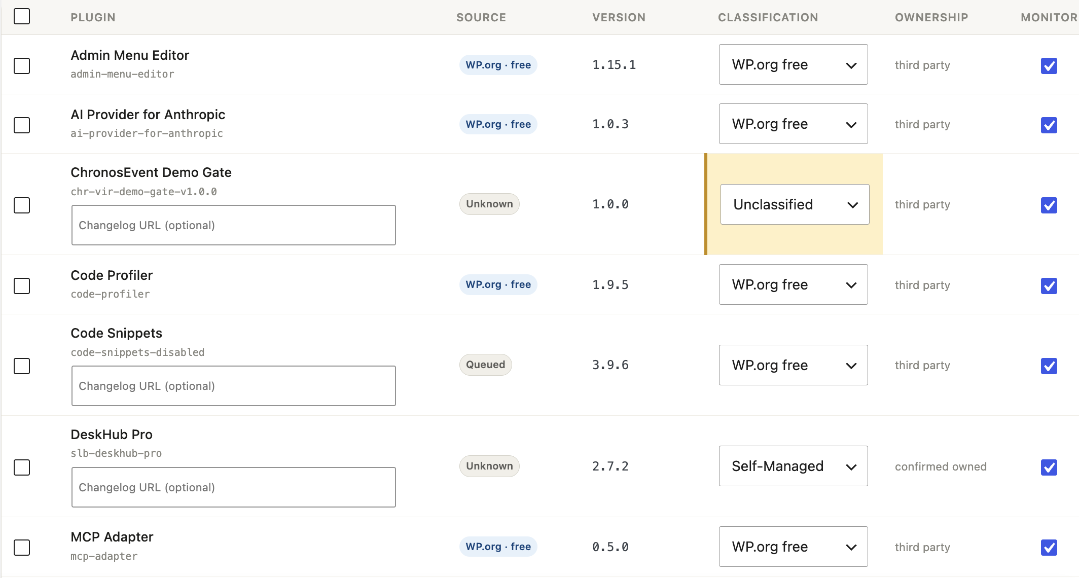 Discovery — plugin inventory with tier and ownership classification