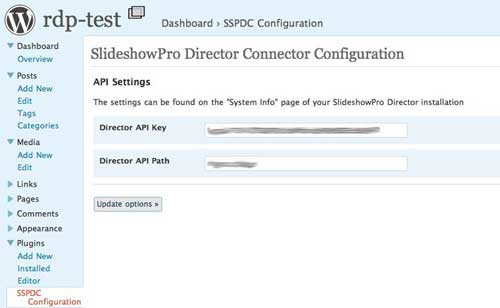 SlideShowPro Director API configuration page.