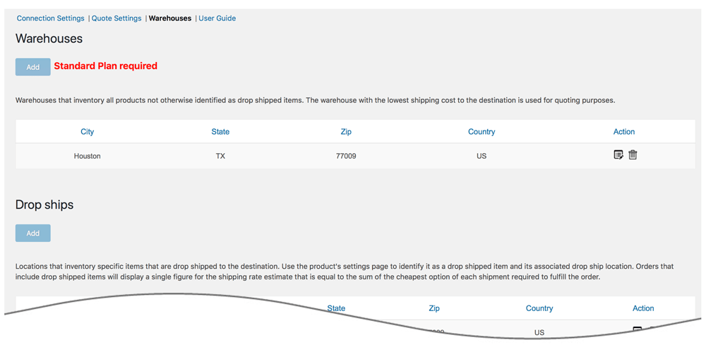 Connection settings page