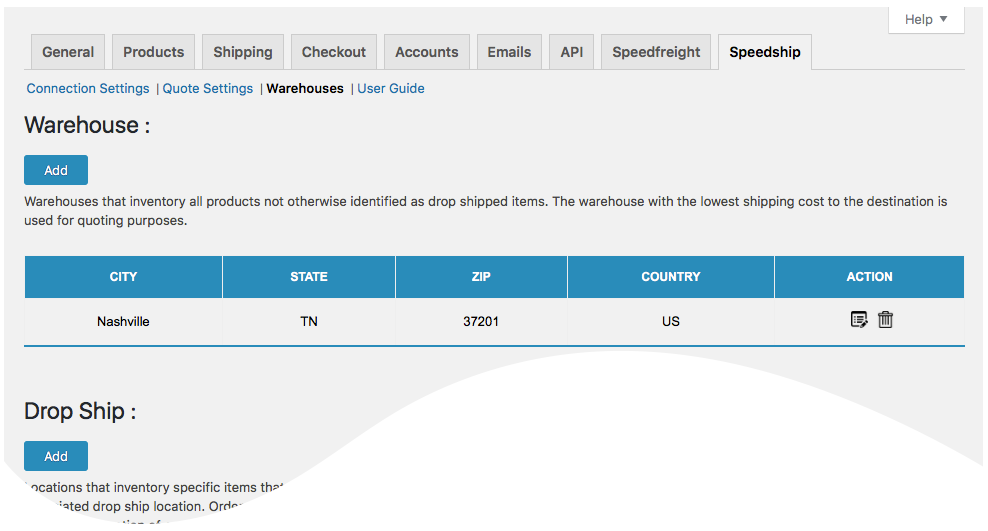 Connection settings page