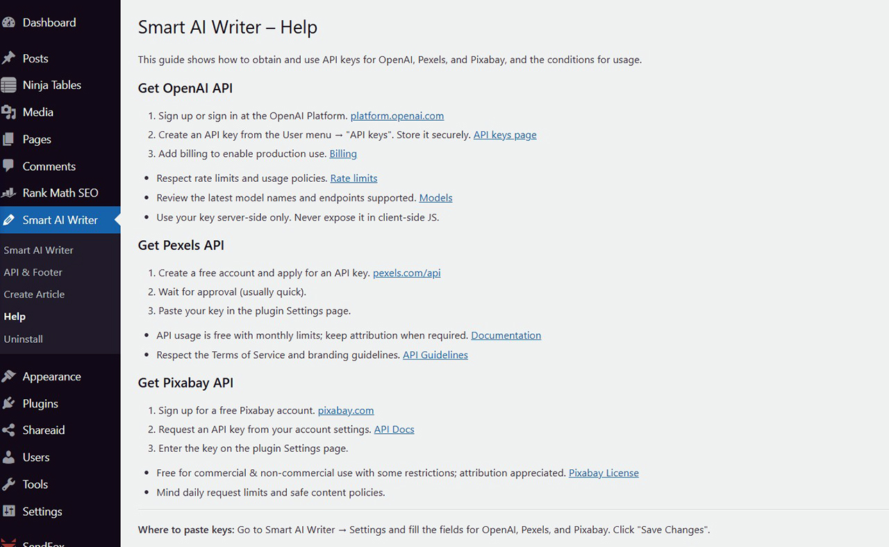<strong>Help & API Guide:</strong> Easy instructions to create API and use the plugin effectively.