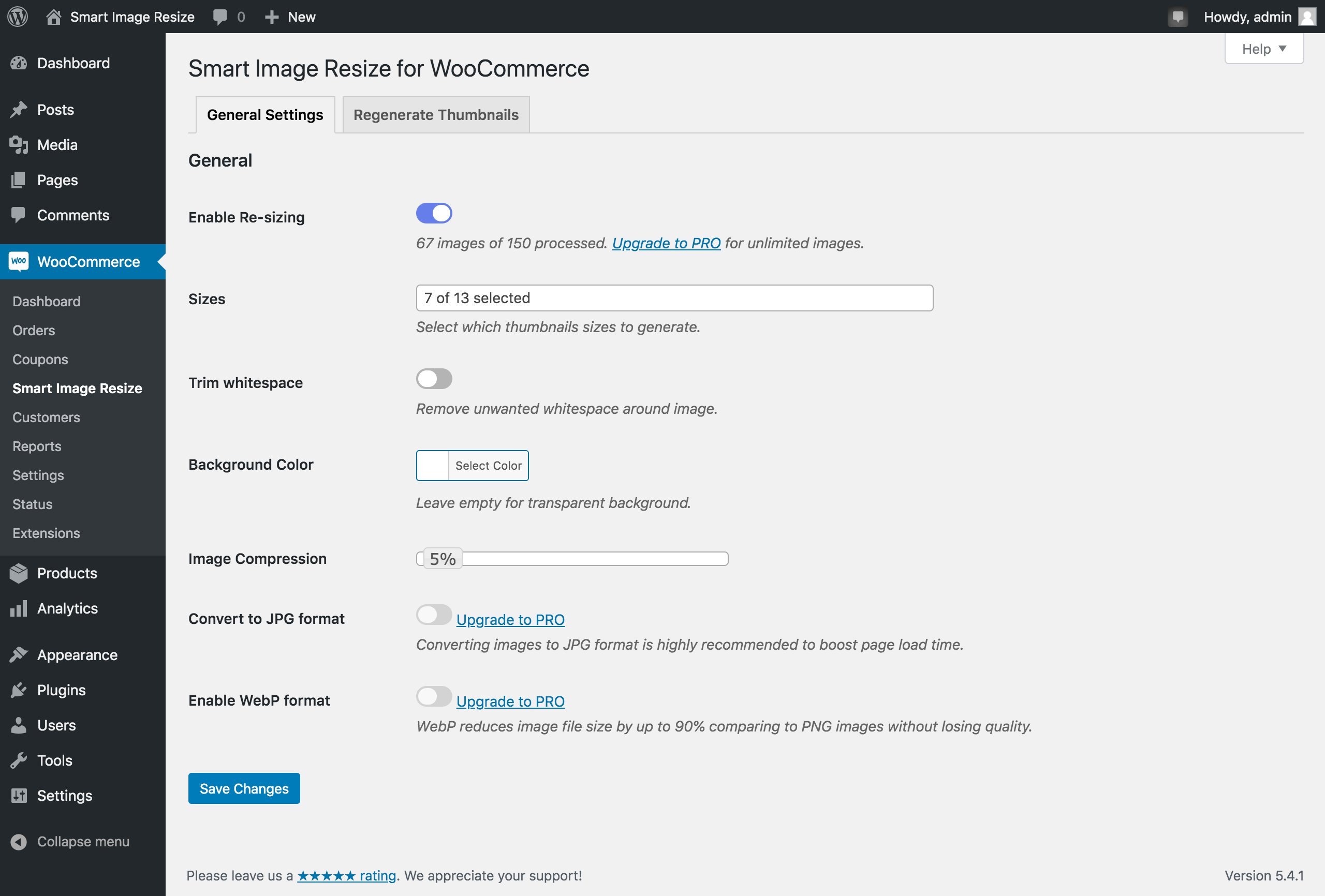 Settings page.