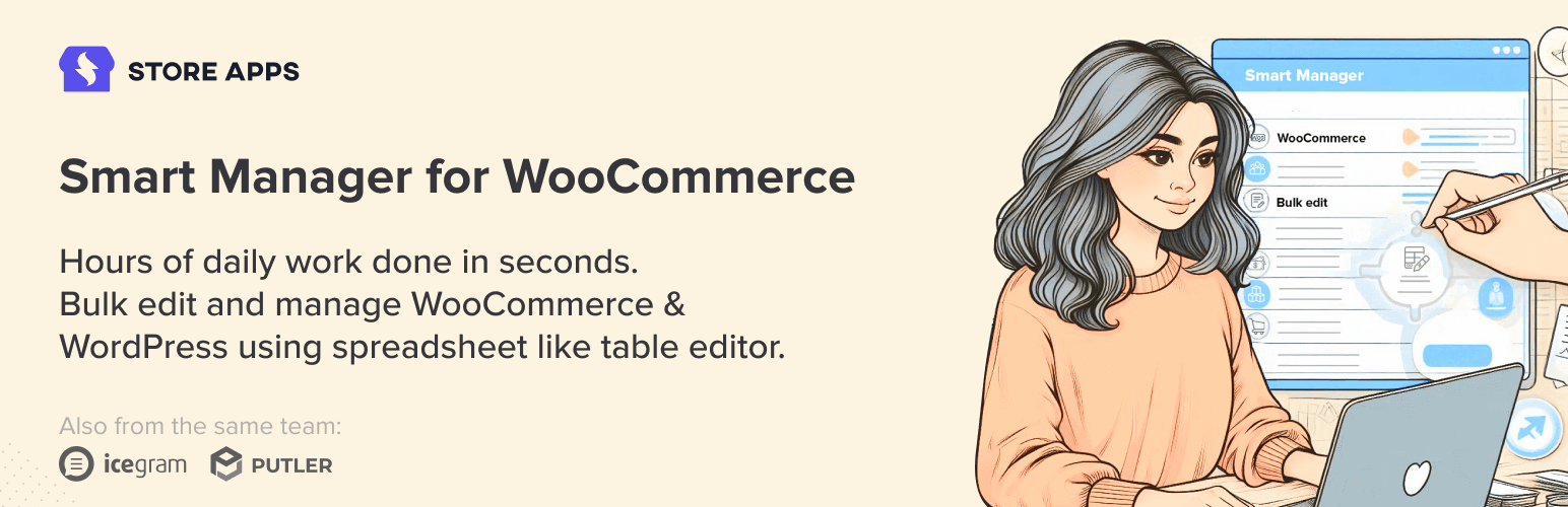 WordPress 外掛 WooCommerce Advanced Bulk Edit Products, Orders, Coupons, Any WordPress Post Type – Smart Manager 的封面圖片。