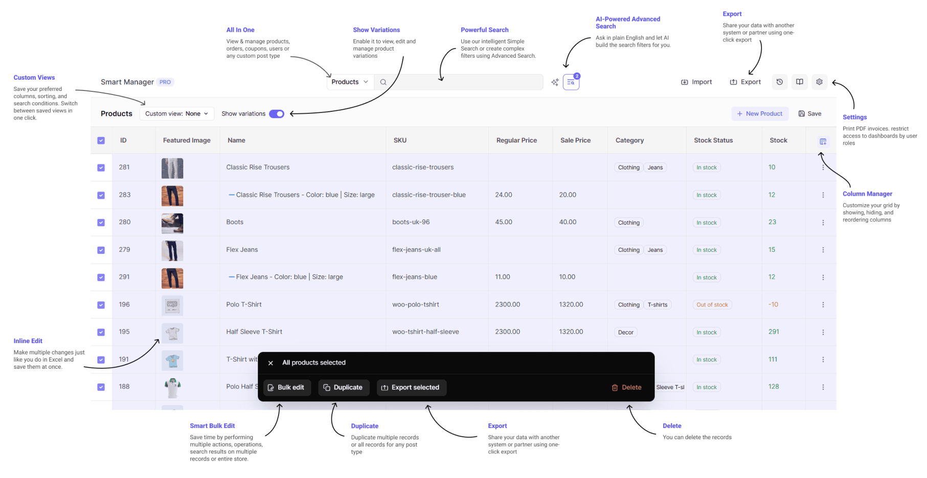 Smart Manager Dashboard (some functionality available only in Pro version)