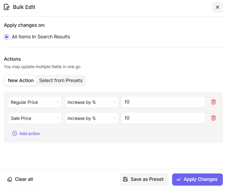 Bulk edit / Batch update (only in Pro version)
