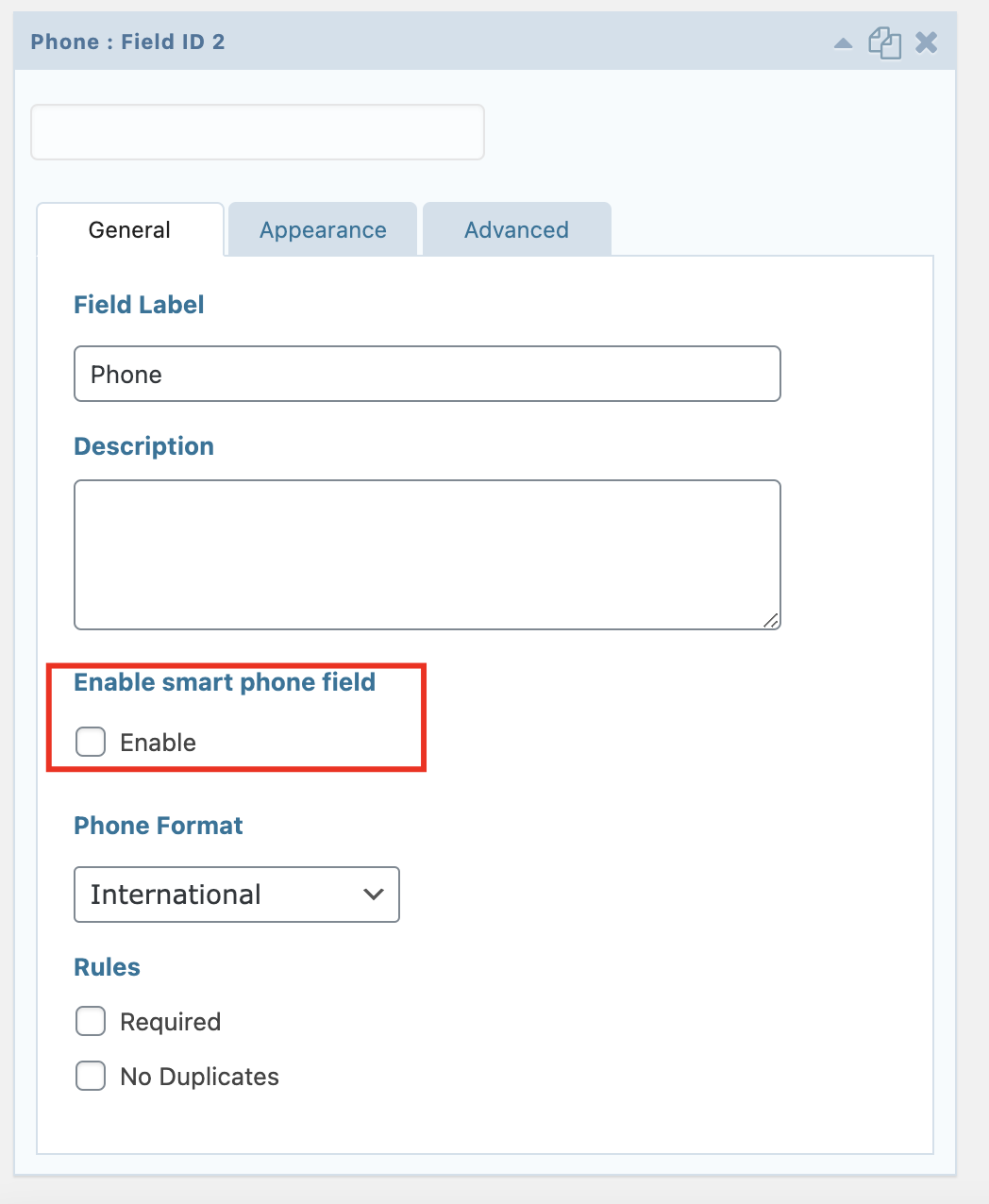 Add phone field on gravity form editor