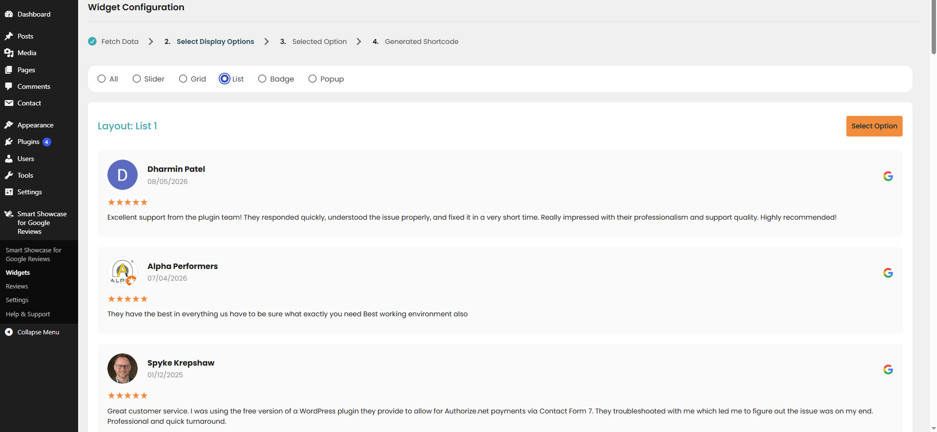 List Option: Present reviews in a straightforward, vertical list format for easy readability and seamless browsing.