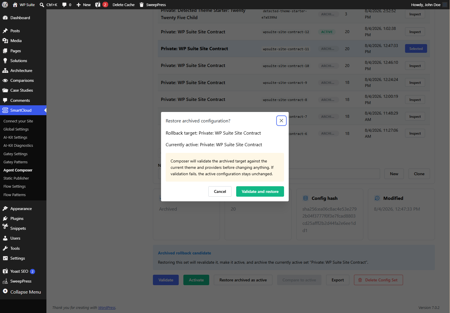 Archived configuration validation and restore confirmation