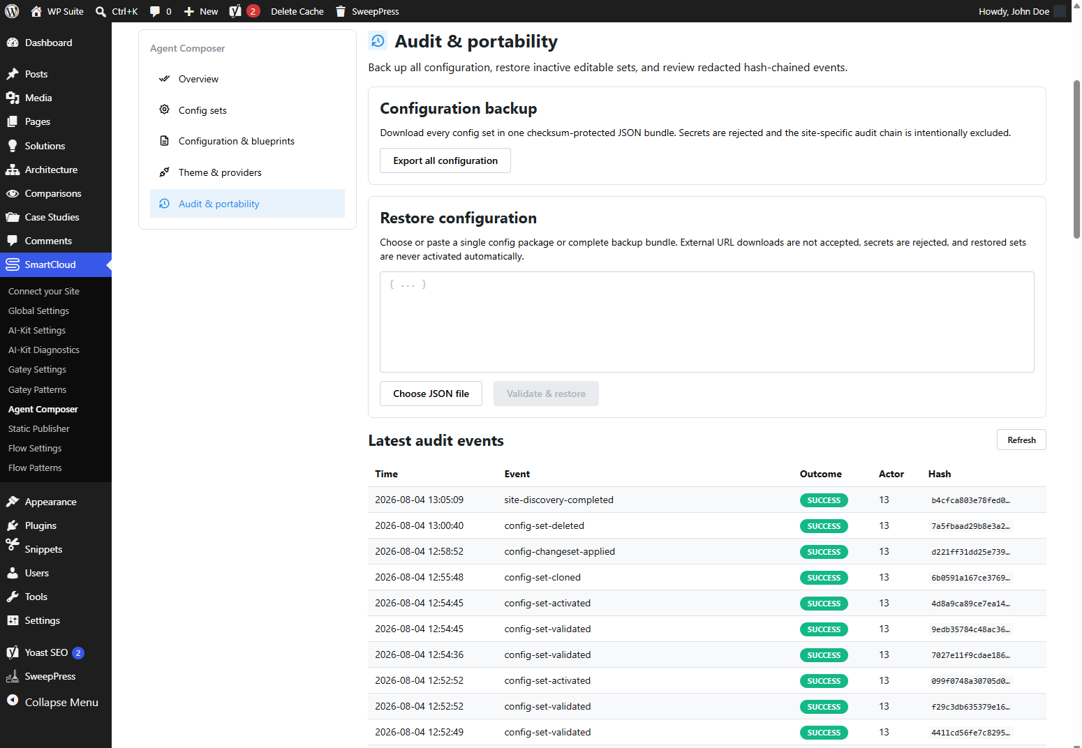 Audit event details and hash-chain verification