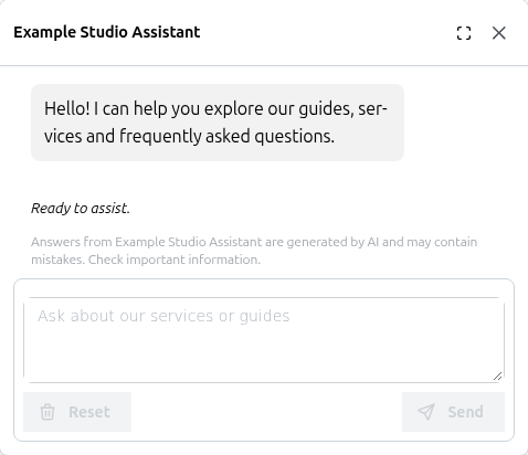 Pro: The site-wide chatbot welcomes visitors and invites questions.