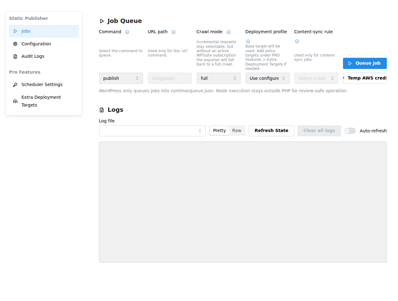 Publishing jobs and runner status in the detailed admin.