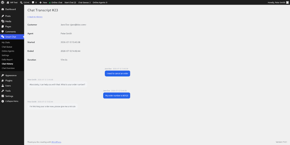 Chat Transcript — Full details for a given chat