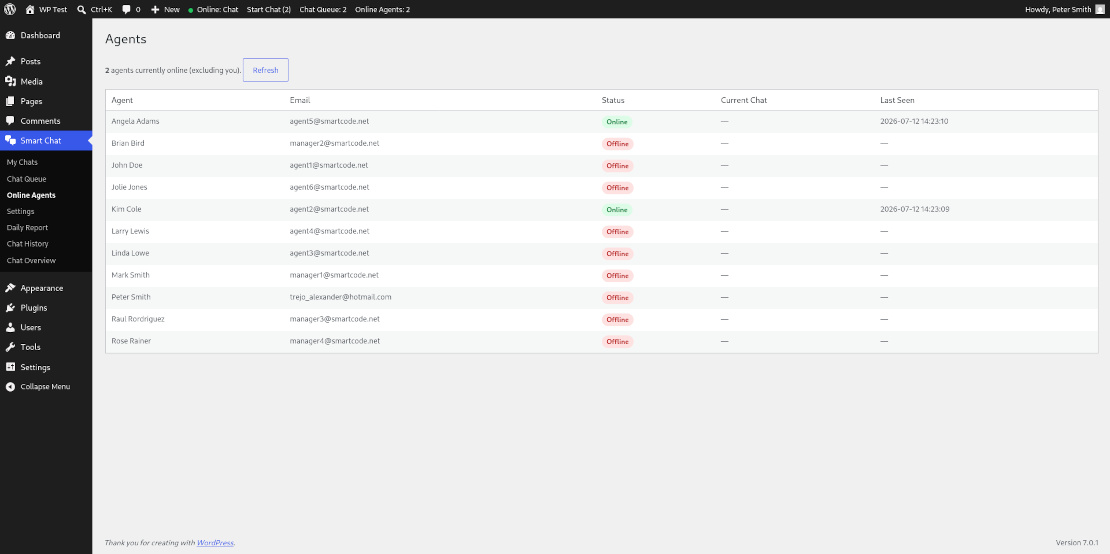 Agents Status — Shows agent online/offline status