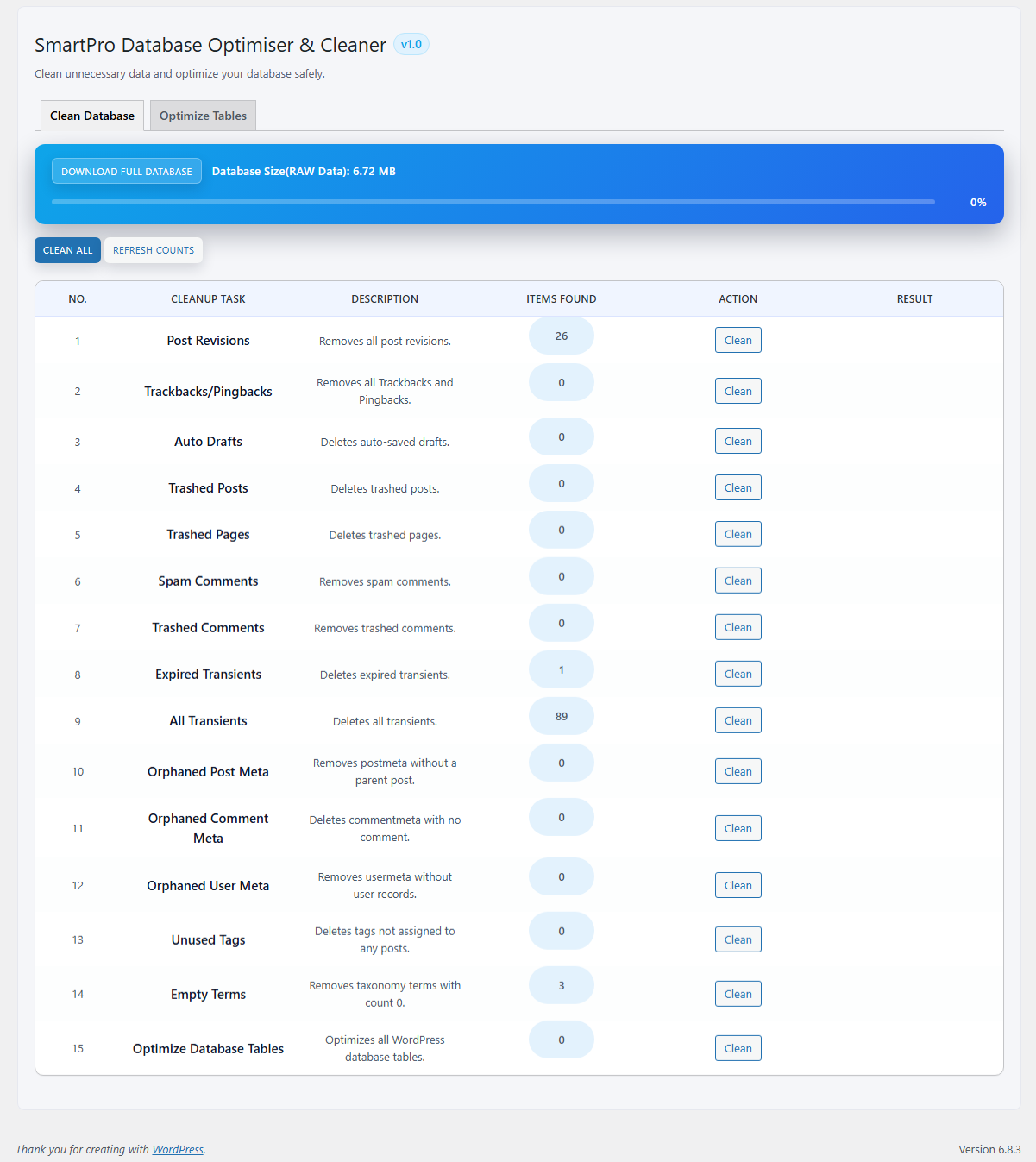 Dashboard — Cleanup Tools
