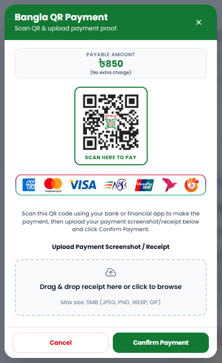 Checkout payment popup.