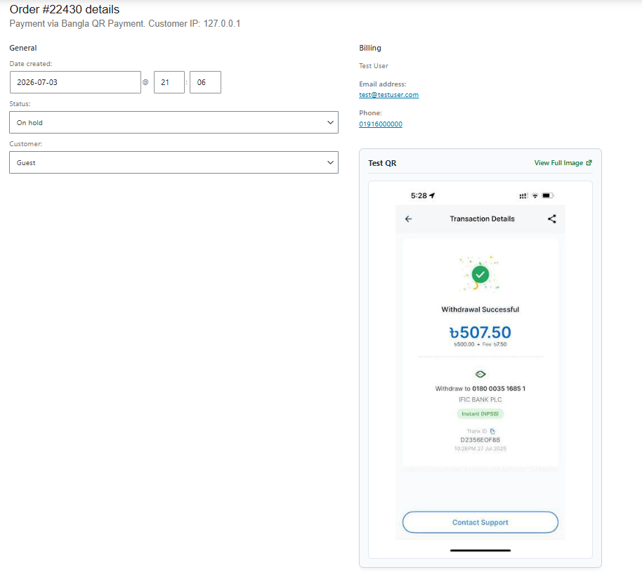 Customer payment receipt/screenshot.