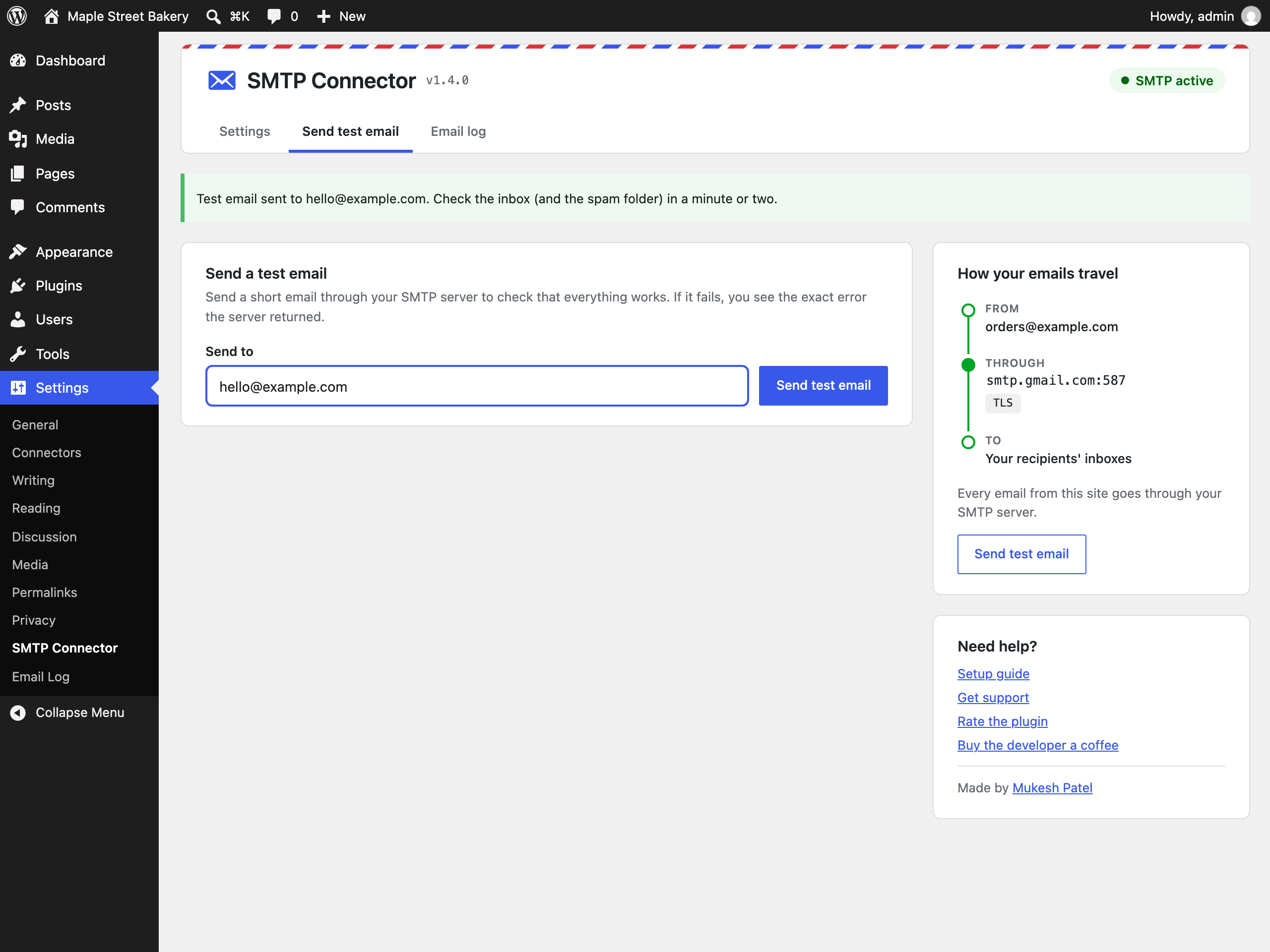 Send a test email to check your settings. Errors from your server are shown here.