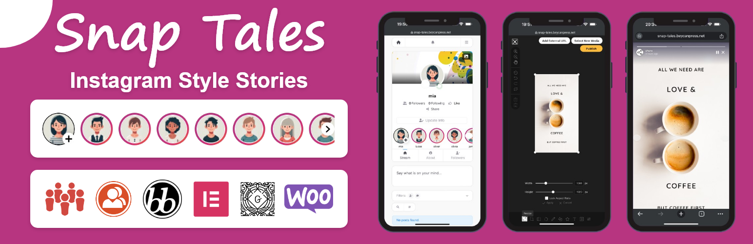 WordPress 外掛 Snap Tales – User, Post, Product and Admin Stories, Integrated with BuddyPress and PeepSo 的封面圖片。