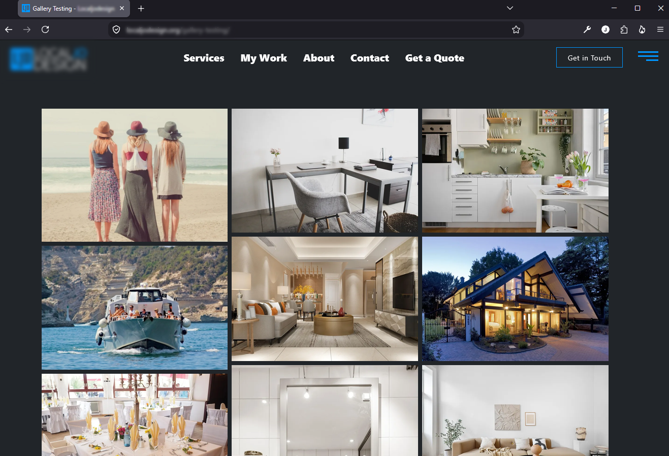 Carousel layout — one photo at a time with navigation arrows and dot indicators