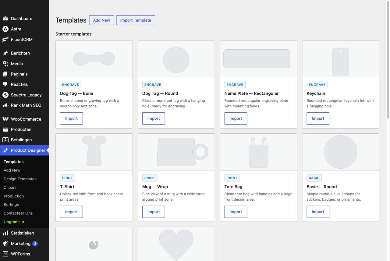 Starter templates gallery: import a ready-made engrave, print or basic template with one click.
