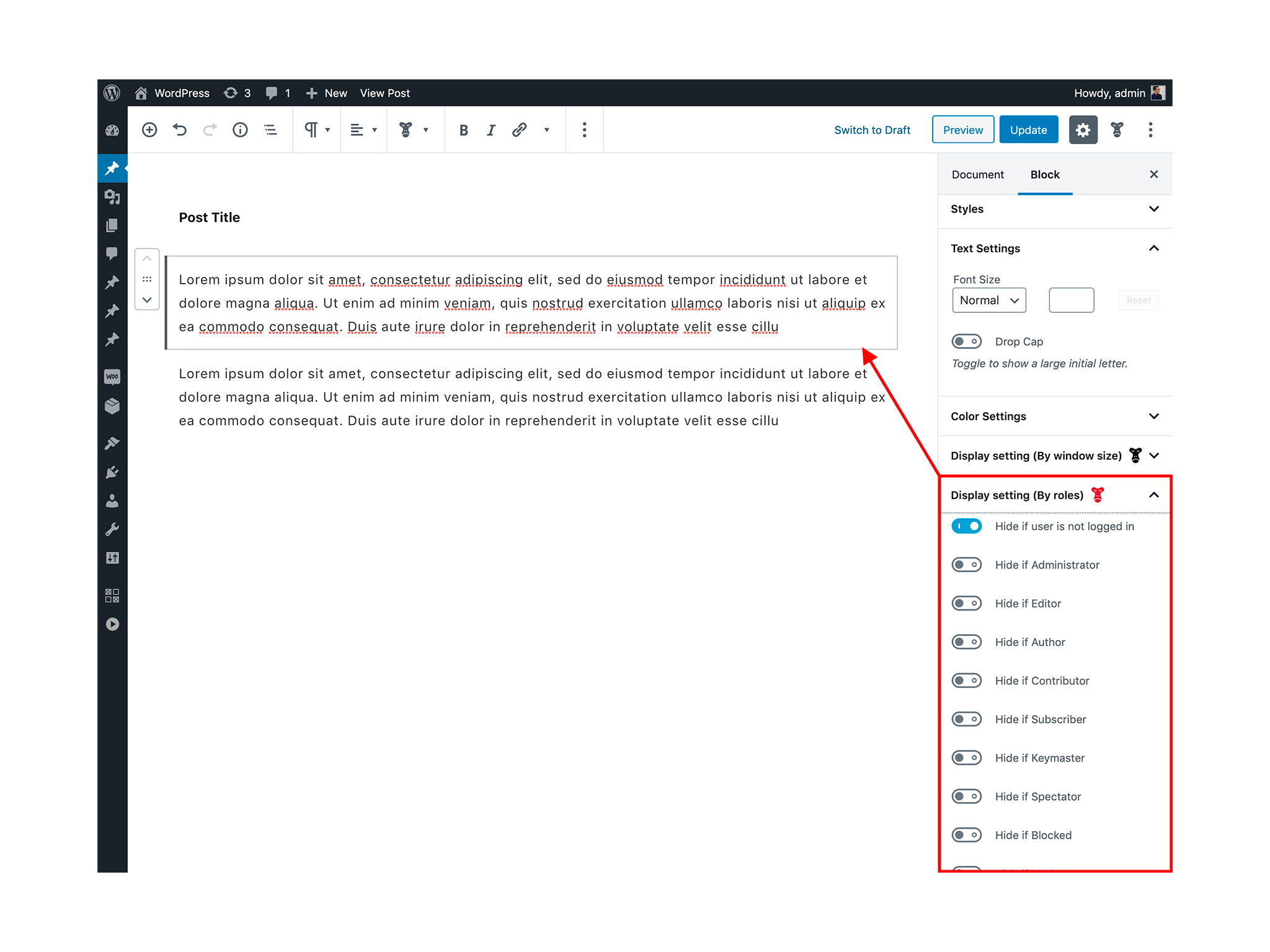 Hide by user roles.