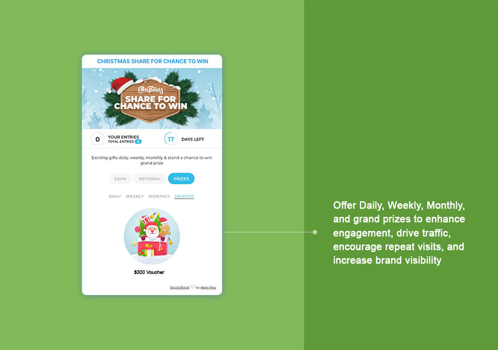 Social Boost: Giveaways, Instant win and Contests. Grow followers, shares, subscribers, traffic, referrals, sales and more