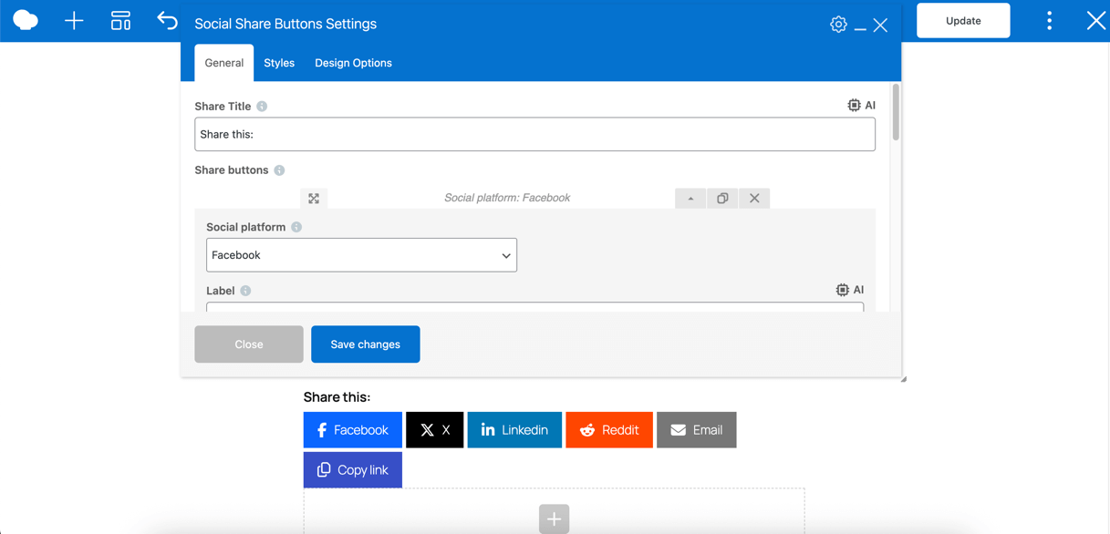 Social Share Buttons element preview