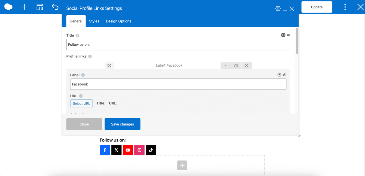 Social Profile Links element preview