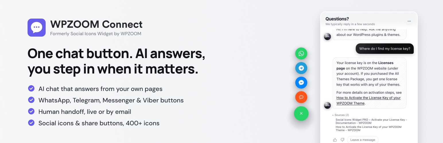 WPZOOM Connect: AI Chat, Click to Chat, Social Icons & Share Buttons