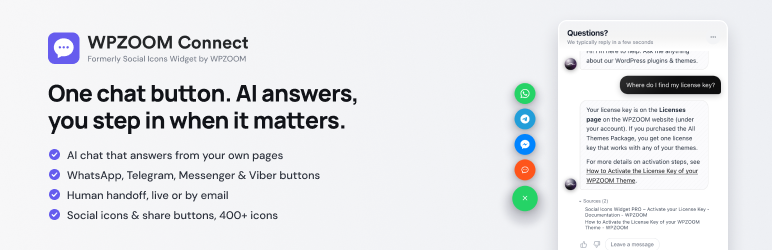 WPZOOM Connect: AI Chat, Click to Chat, Social Ícones & Share Buttons