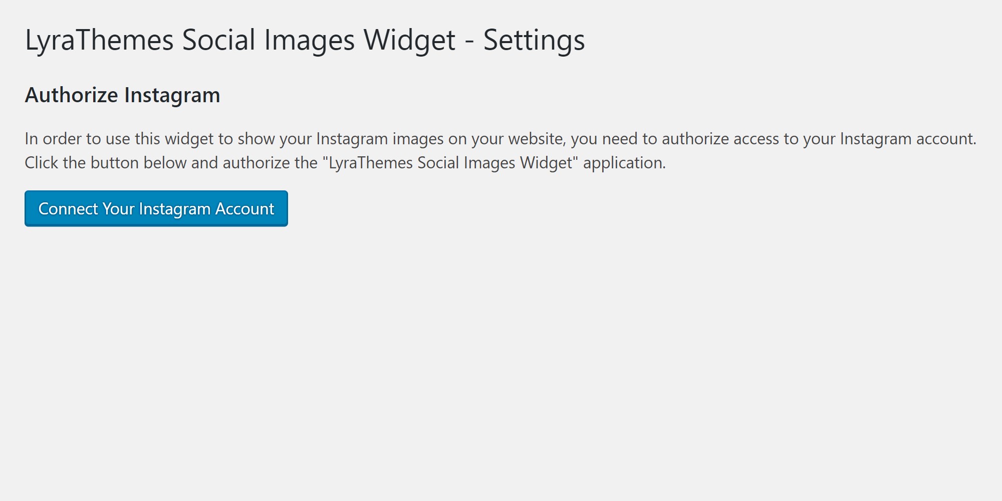 Authorize screen, Settings > Instagram Widget