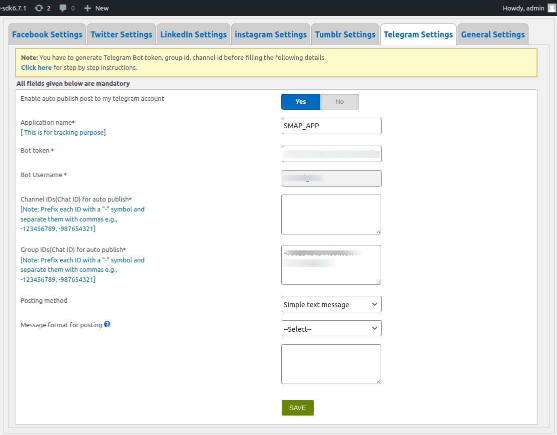 This is the Telegram configuration section.