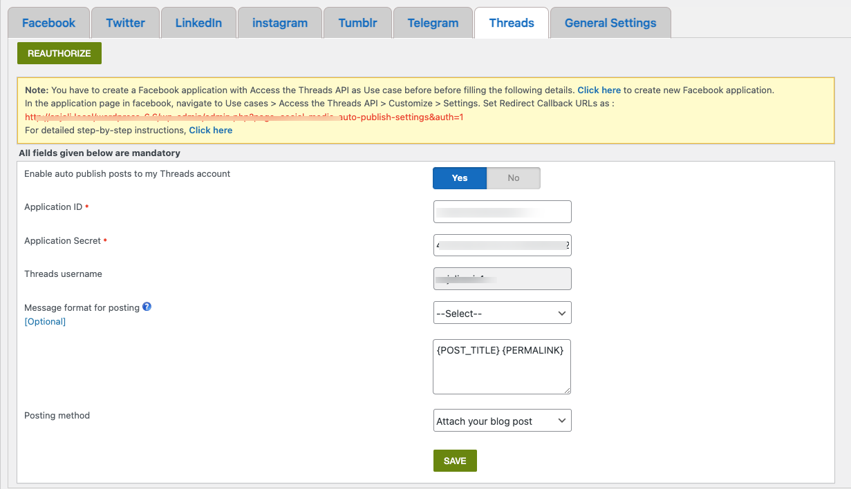 This is the Threads configuration section.