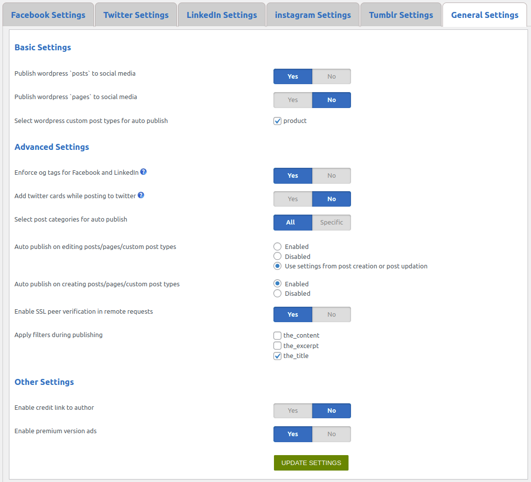 This is the general settings section.