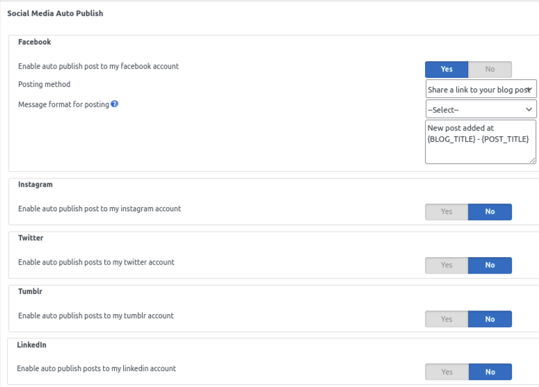 Publishing options while creating a post.