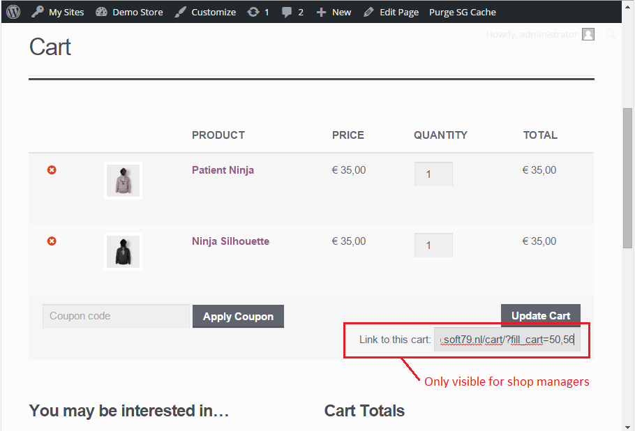 Cart links for WooCommerce