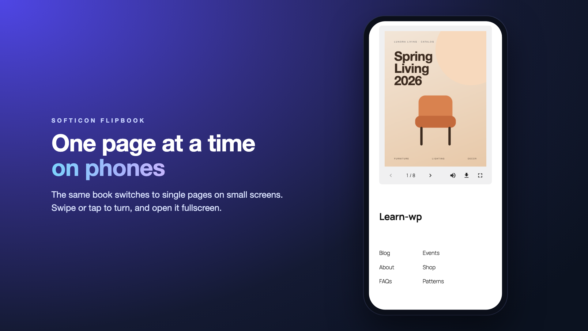 One page at a time on phones.