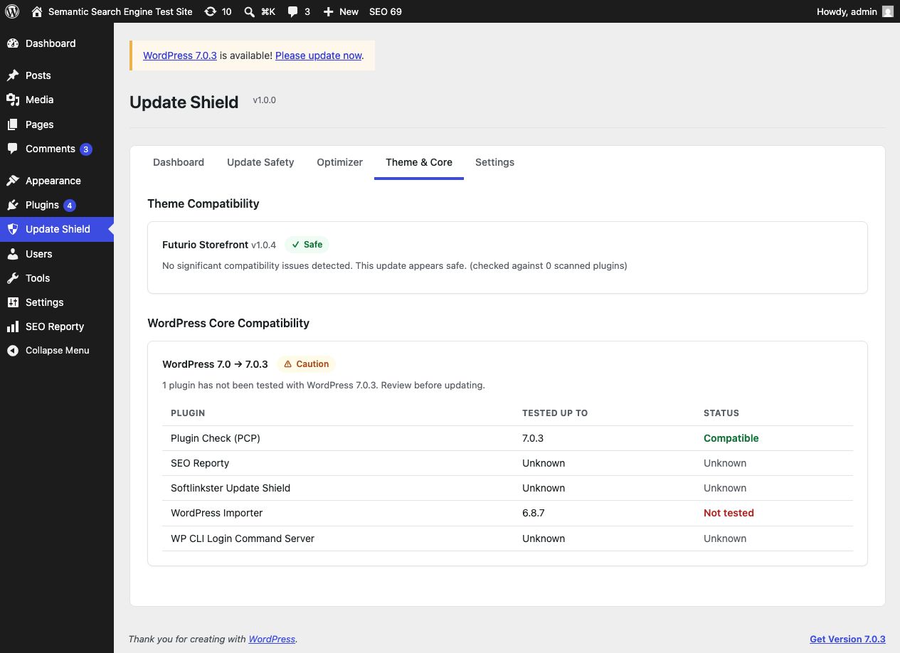 Theme and WordPress core compatibility check