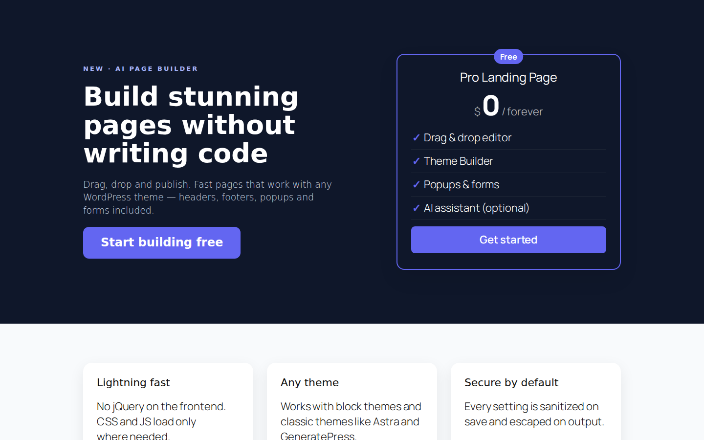 A finished landing page on the frontend.