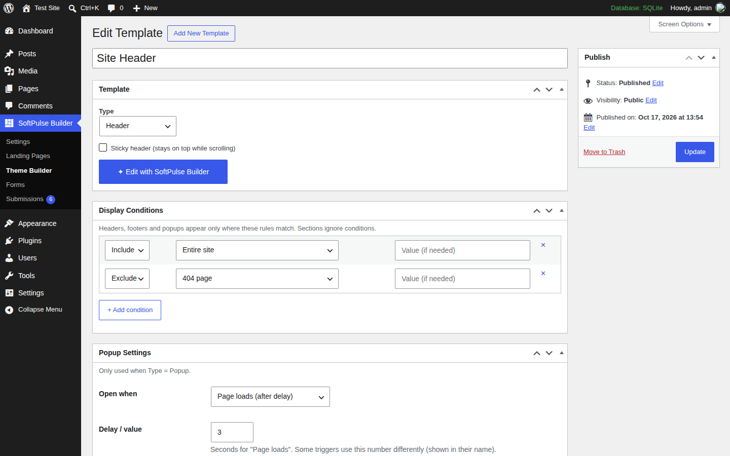 Theme Builder with display conditions.