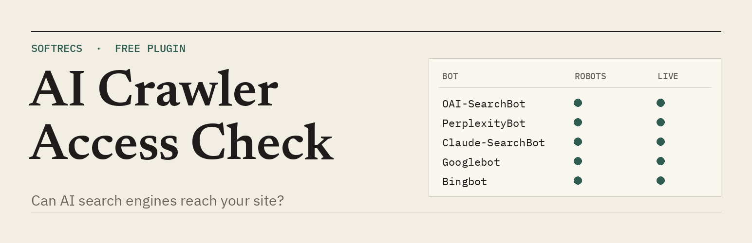 WordPress 外掛 Softrecs AI Crawler Checker 的封面圖片