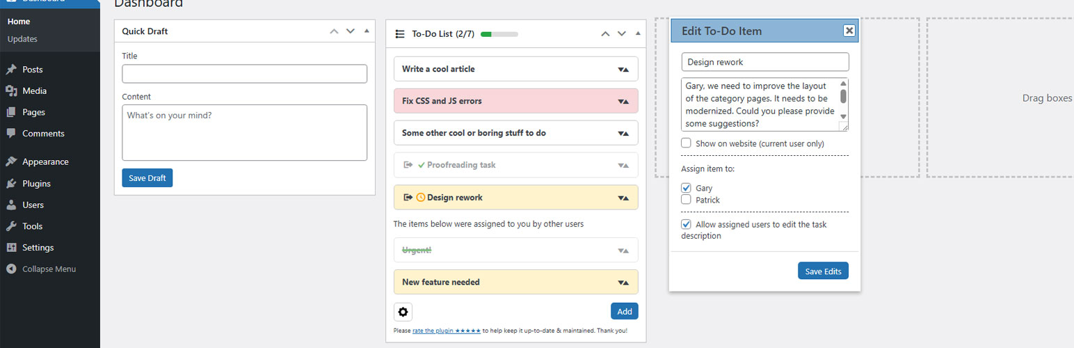 Sortable Dashboard To-Do List
