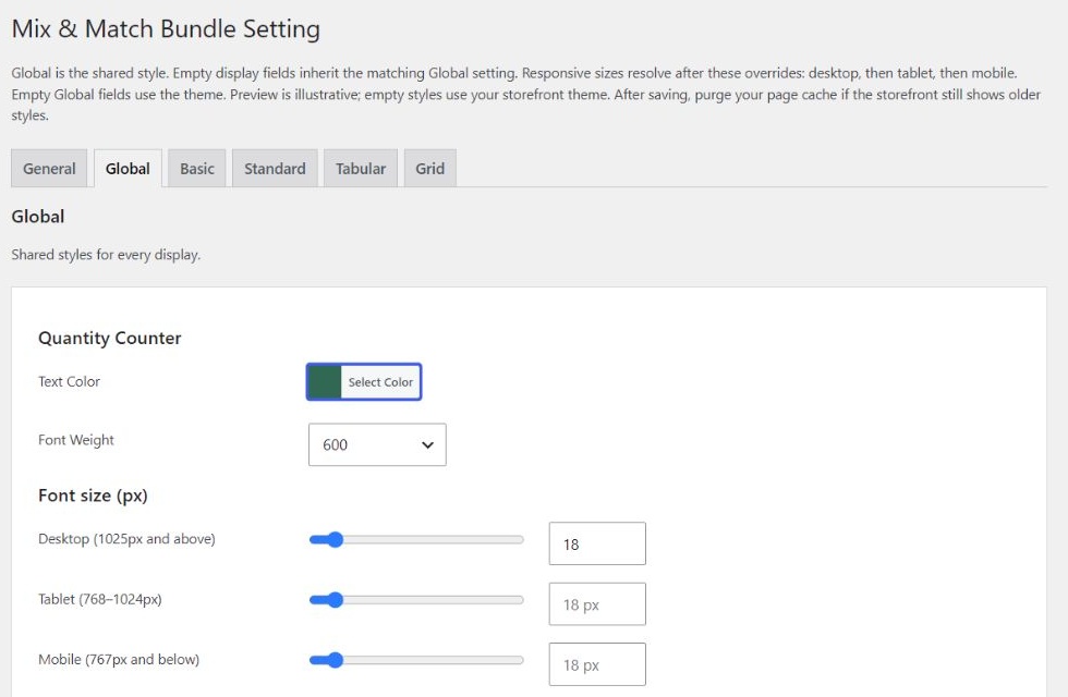 Set global or per-layout colours, font weights and responsive font sizes using the plugin's appearance settings.