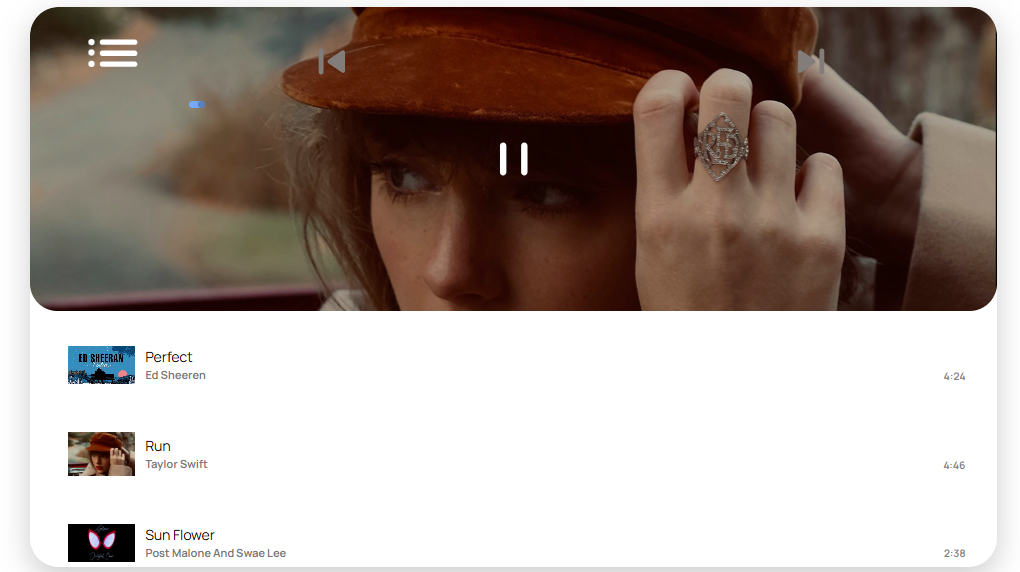 Beautiful open header layout with an audio cover image.